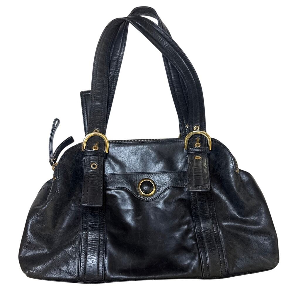 Y2K Kate Landry Black Leather Hobo Bag Slouchy Gold Hardware Top Handle McBling